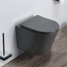 Comforty Подвесной унитаз 105MDH безободковый, сиденье дюропласт softclose тонкое, быстросъёмное (графит матовый)