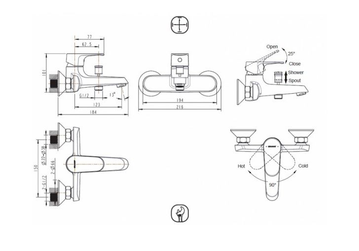 Приобрести смеситель для ванны bravat alfa f6120178cp-01