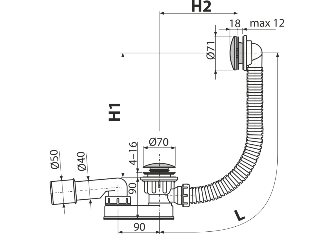Приобрести сифон для ванны alcaplast a507km-металл