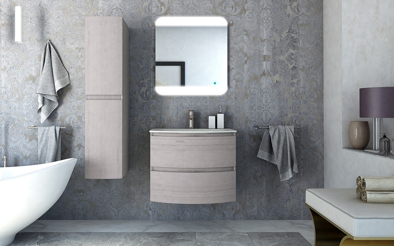 Приобрести cezares тумба подвесная с раковиной vague 70 см rovere sbiancato, серая 54847