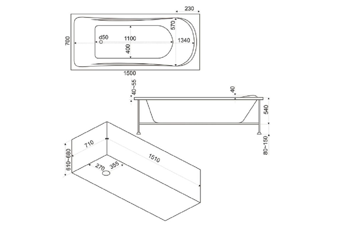 Приобрести акриловая ванна bas верона 150х70