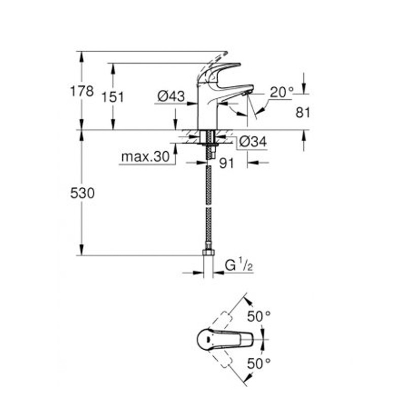Приобрести смеситель для раковины grohe baucurve, хром 32848000