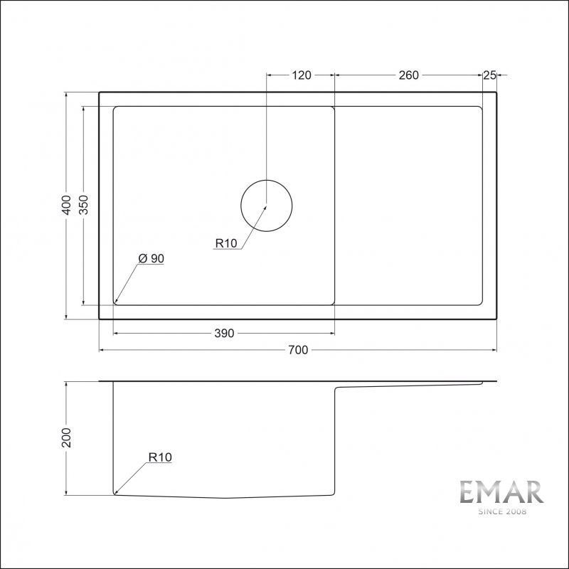 Приобрести emar кухонная мойка 70х40 см, графит emb-124 pvd nano dark