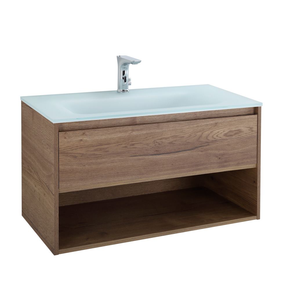 Приобрести belbagno тумба c раковиной kraft 100 см, с одним ящиком и полкой, подвесная rovere tabacco, белая раковина