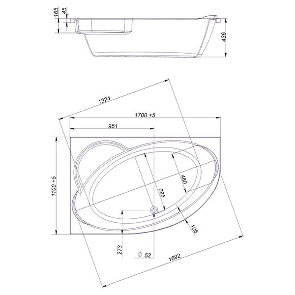 Приобрести акриловая ванна mirsant массандра premium 170х110 l