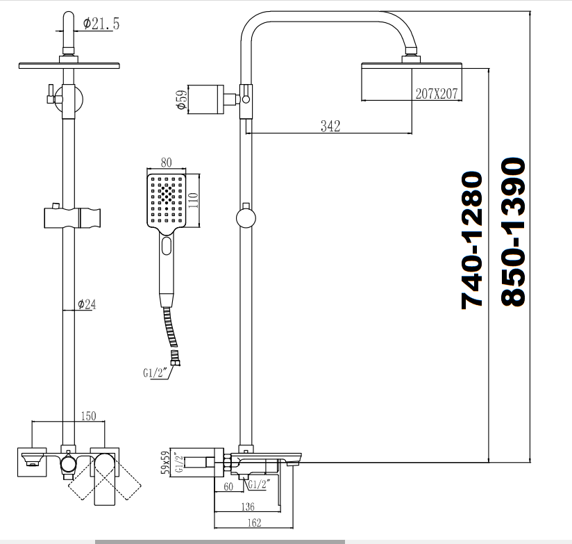 Приобрести savol душевая система d 207мм, квадратная, хром s-601144-1