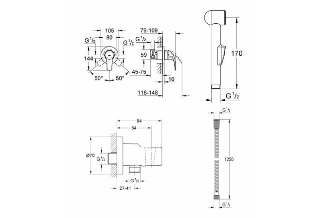Приобрести grohe комплект гигиенического душа со смесителем baucurve, хром 123072