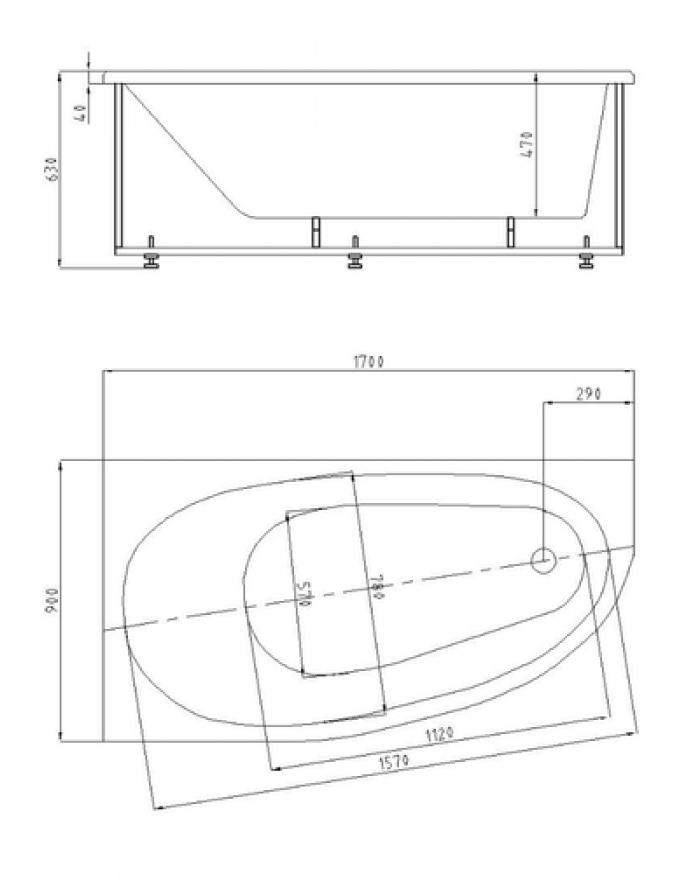 Приобрести акриловая ванна асимметричная aquatek дива r 170х90 см правая