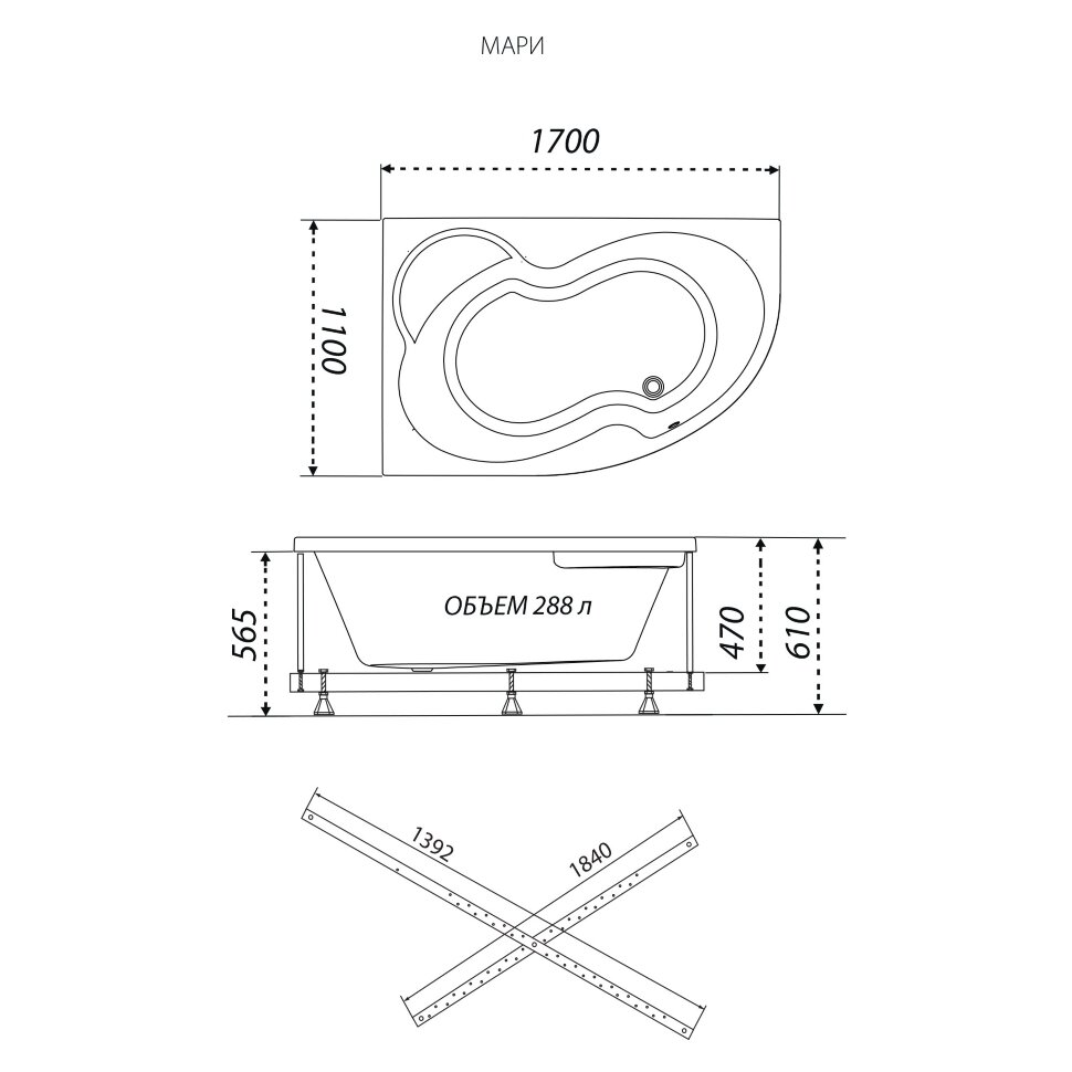 Приобрести тритон ванна акриловая мари 170х110 см, асимметричная, правая щ0000046666