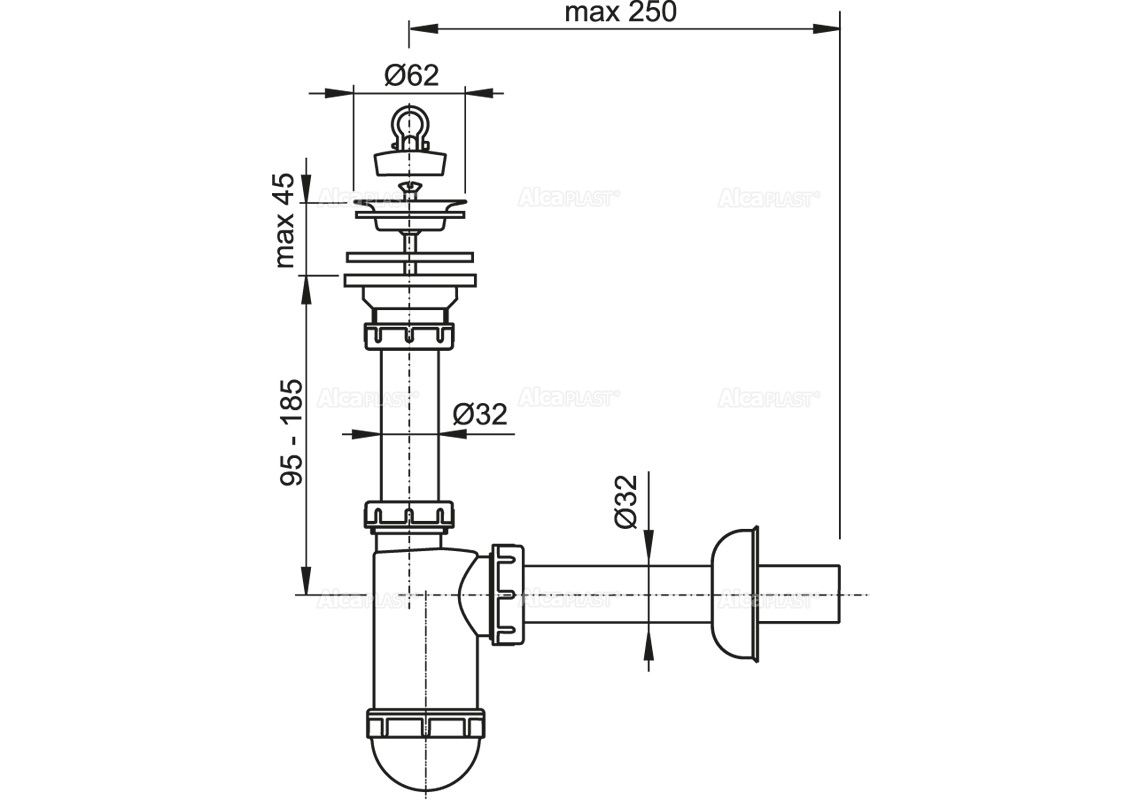 Приобрести сифон для умывальника alcaplast a411 dn32