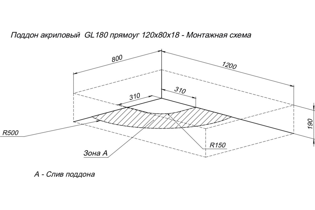 Приобрести aquanet душевой поддон gl180 120x80 см, белый
