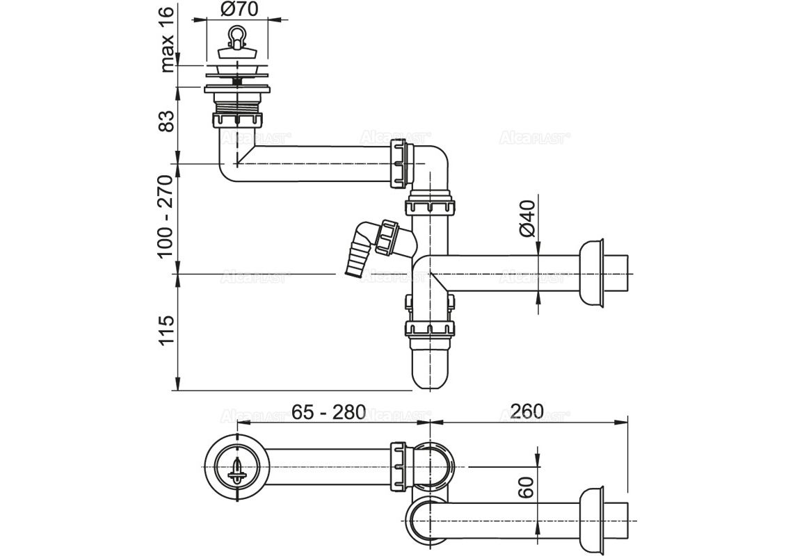 Приобрести сифон для мойки alcaplast a870p-dn40 