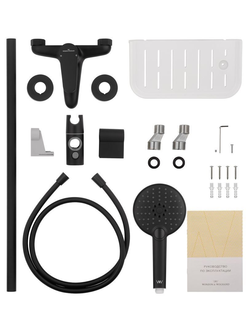 Приобрести смеситель для ванны с душевым гарнитуром wonzon & woghand alfa, черный матовый (ww-ae3201-mb)
