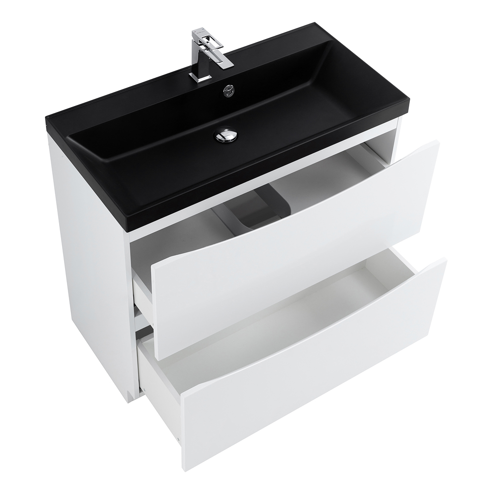 Приобрести belbagno тумба с раковиной marino 90 см, напольная bianco lucido, чёрная раковина