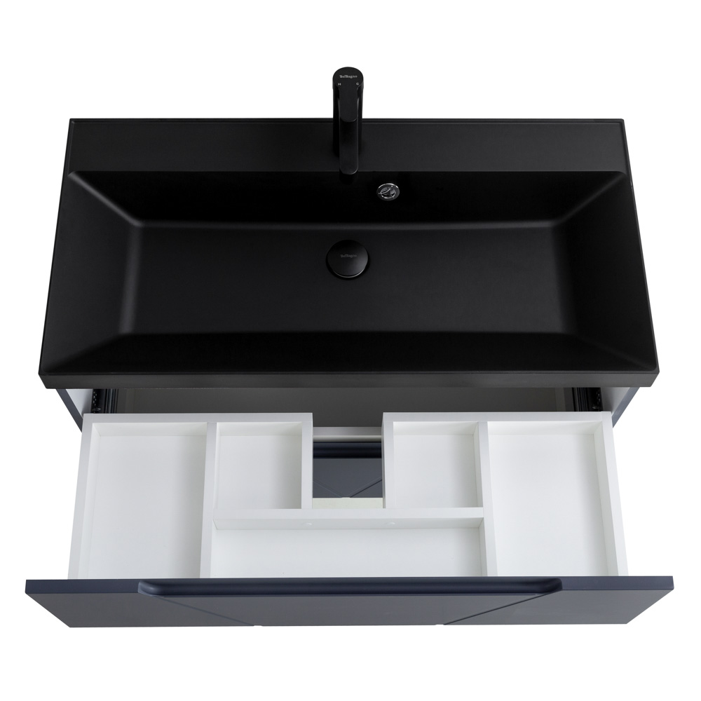 Приобрести belbagno тумба с раковиной vittoria 100 см, подвесная grigio opaco, чёрная раковина
