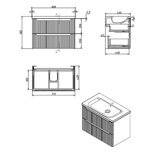 Приобрести caprigo тумба с раковиной termin-albero stripe 80 см, дюна, шпон