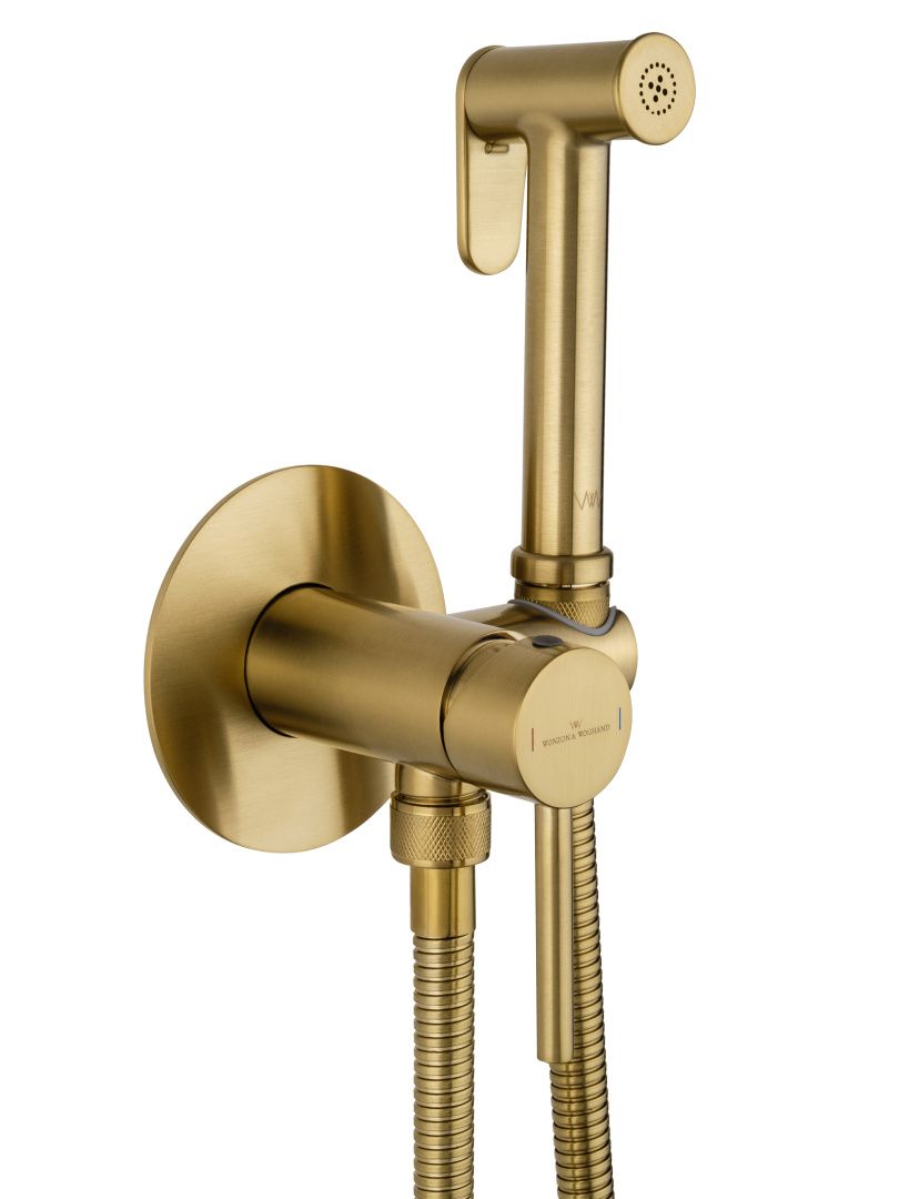 Приобрести смеситель с гигиеническим душем встраиваемый wonzon & woghand stick, брашированное золото (ww- 88829902-bg)