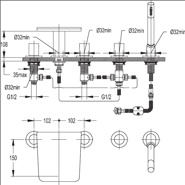 Приобрести cezares смеситель на борт ванны cascado, 5 отверстия, хром cascado-f-bvd5-01