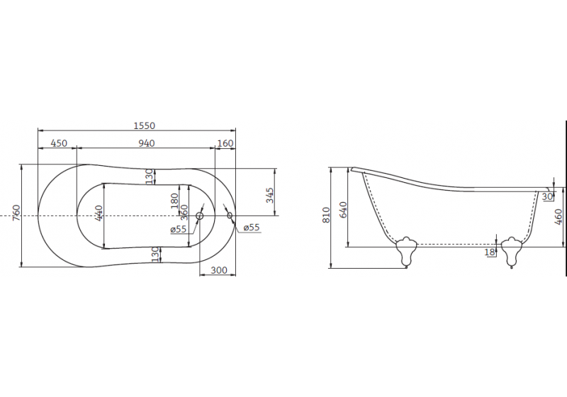 Приобрести ванна акриловая отдельностоящая belbagno 150х80 см, bb06-1550
