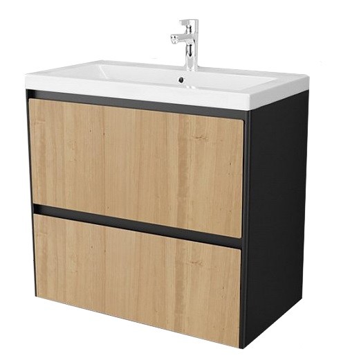 Приобрести тумба подвесная с раковиной velvex klaufs 80 см, черный/дерево