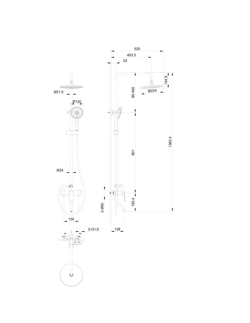Приобрести душевая система wonzon & woghand line, темный графит (ww-ae3354-bgg)