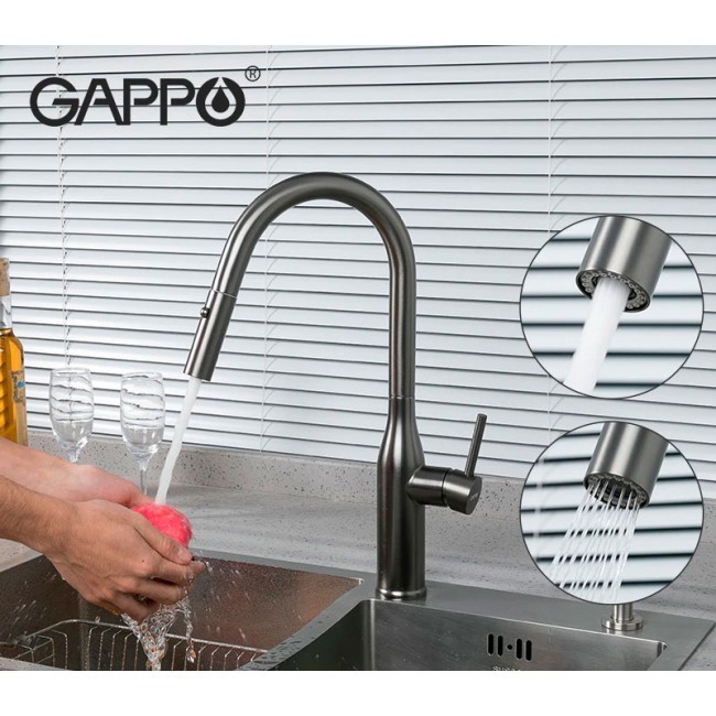 Приобрести gappo смеситель для кухни g4398-45 с выдвижным изливом, сатин 30084