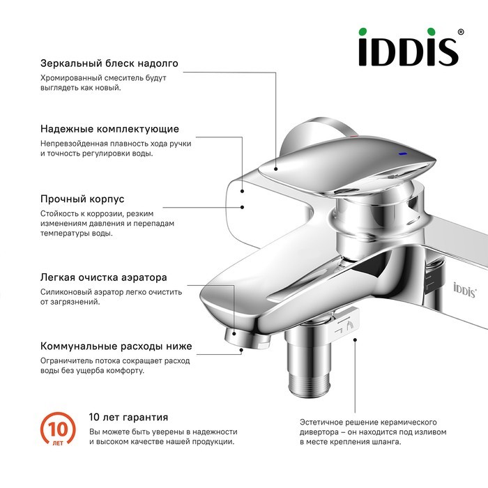 Приобрести iddis смеситель для ванны stone 214мм, хром stosb00i02wa