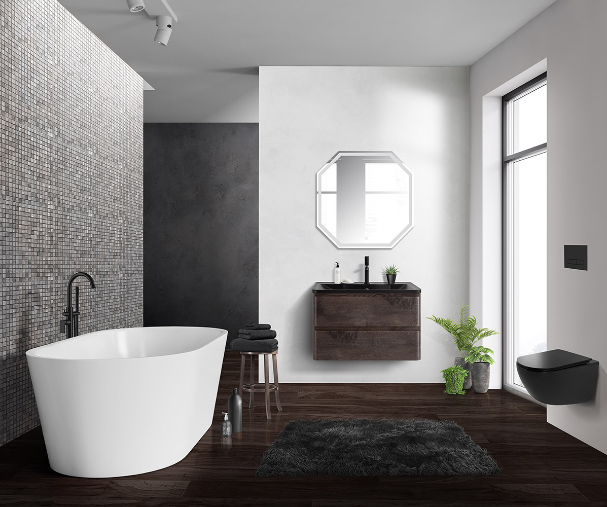 Приобрести belbagno тумба с раковиной albano 80 см, подвесная rovere nature grigio, чёрная раковина