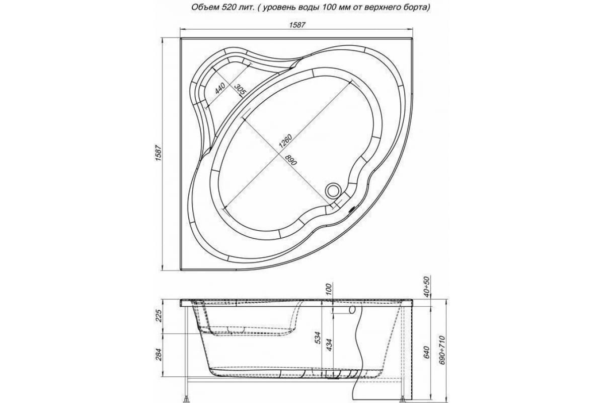Приобрести aquanet акриловая ванна santiago 160x160 см, белая
