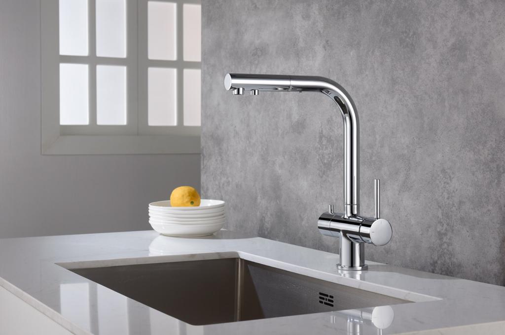 Приобрести смеситель для кухни с подключением фильтра и выдвижной лейкой timo saona 2356/00fl хром