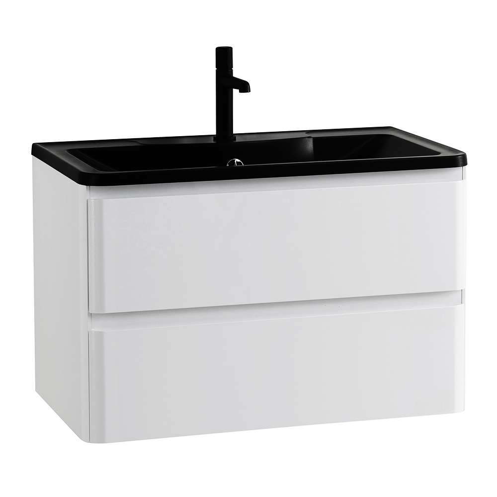 Приобрести belbagno тумба с раковиной albano 80 см, подвесная bianco lucido, чёрная раковина