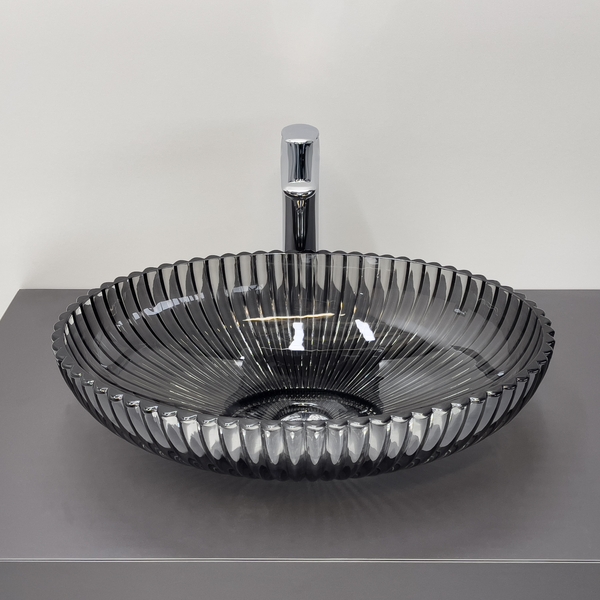 Приобрести comforty раковина накладная cf24006 50х35 см, стеклянная серый дым