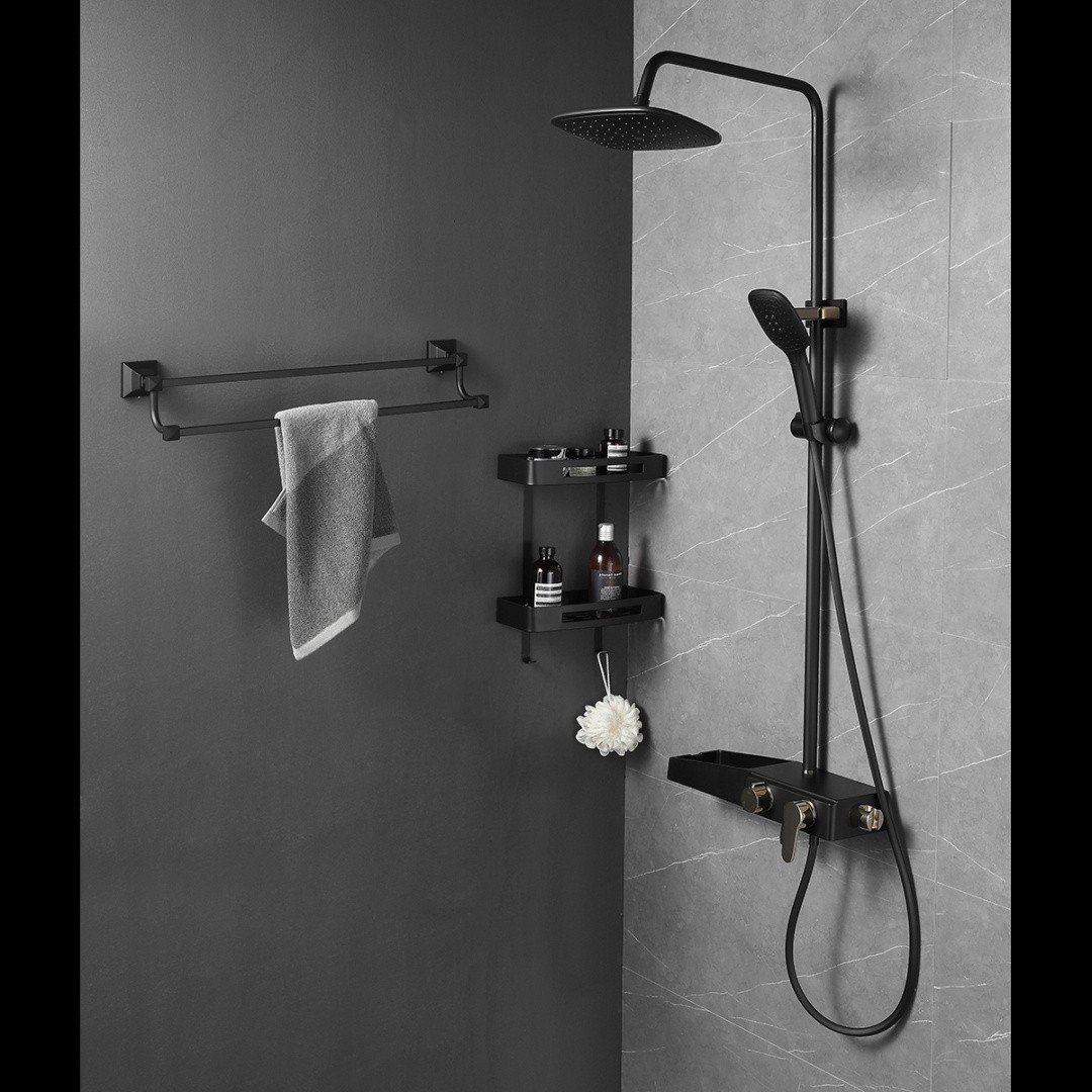 Приобрести душевая система azario с поворотным изливом, черный/золото