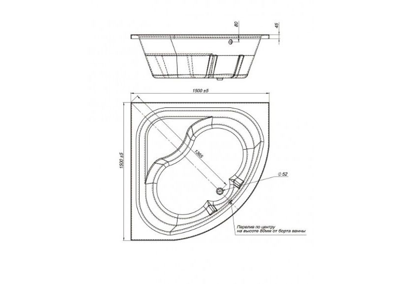 Приобрести mirsant акриловая ванна эльбрус 150x150 см
