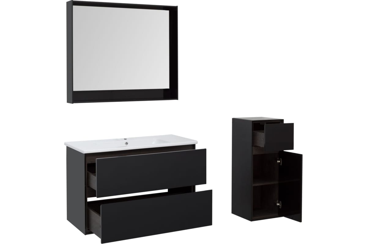 Приобрести aquanet тумба с раковиной милан 100 см, черный глянец