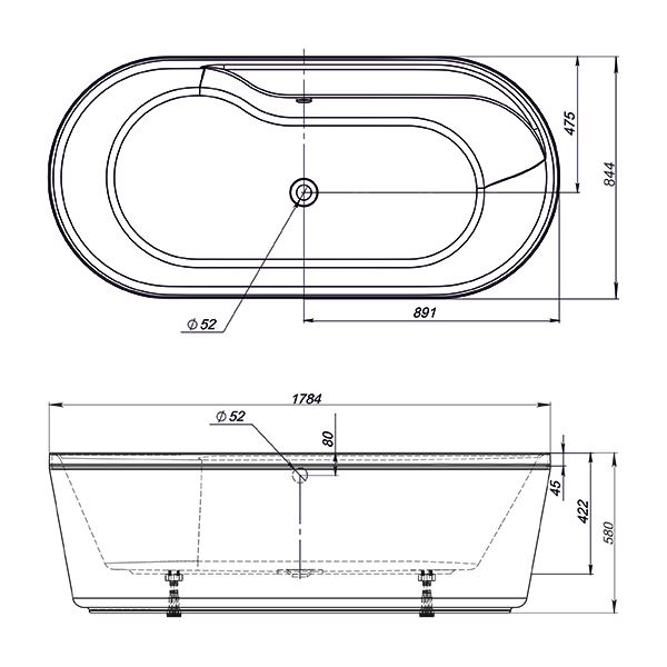 Приобрести ванна акриловая sole omega 1800х850 отдельностоящая