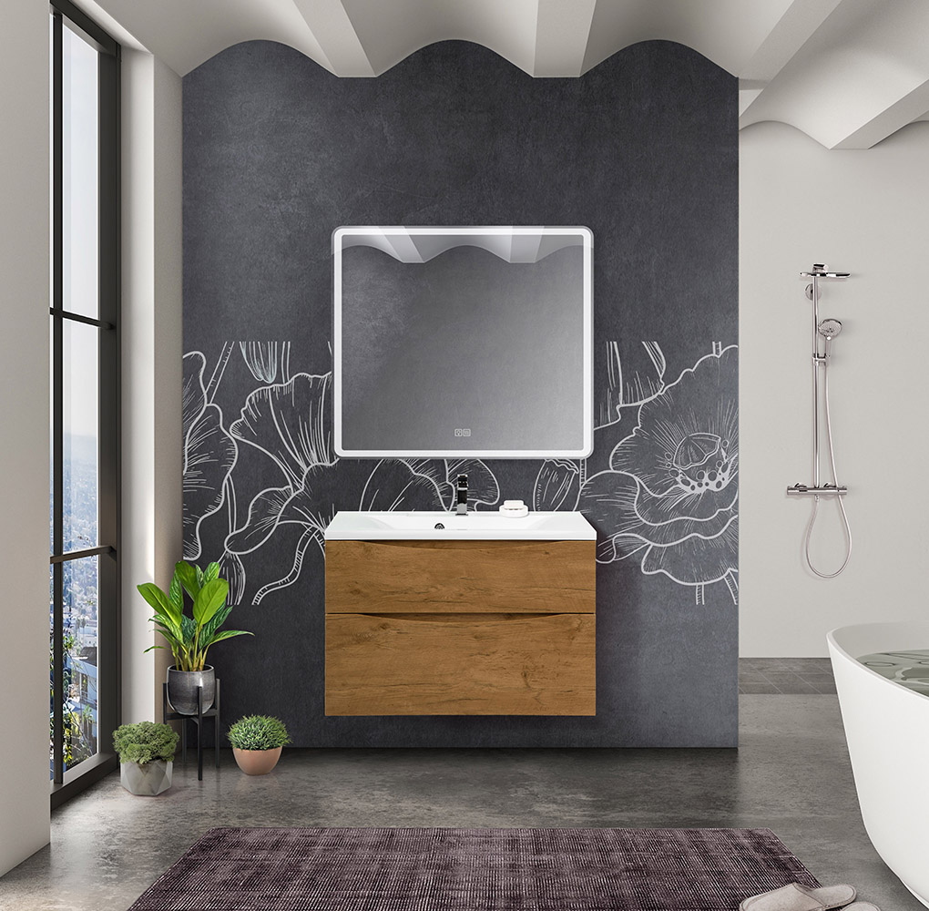 Приобрести belbagno тумба с раковиной marino-h60 80 см, подвесная rovere nature, белая раковина