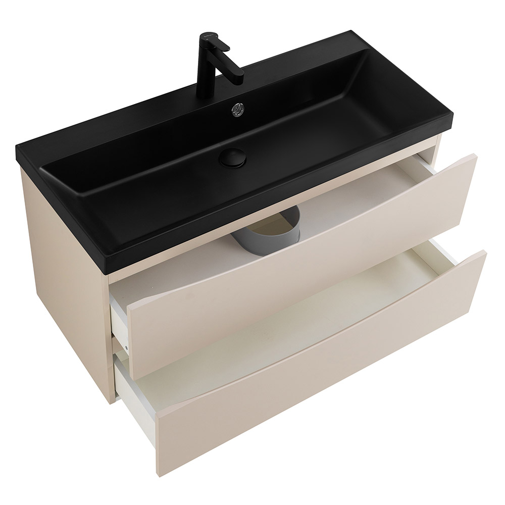 Приобрести belbagno тумба с раковиной marino 80 см, подвесная crema opaco, чёрная раковина