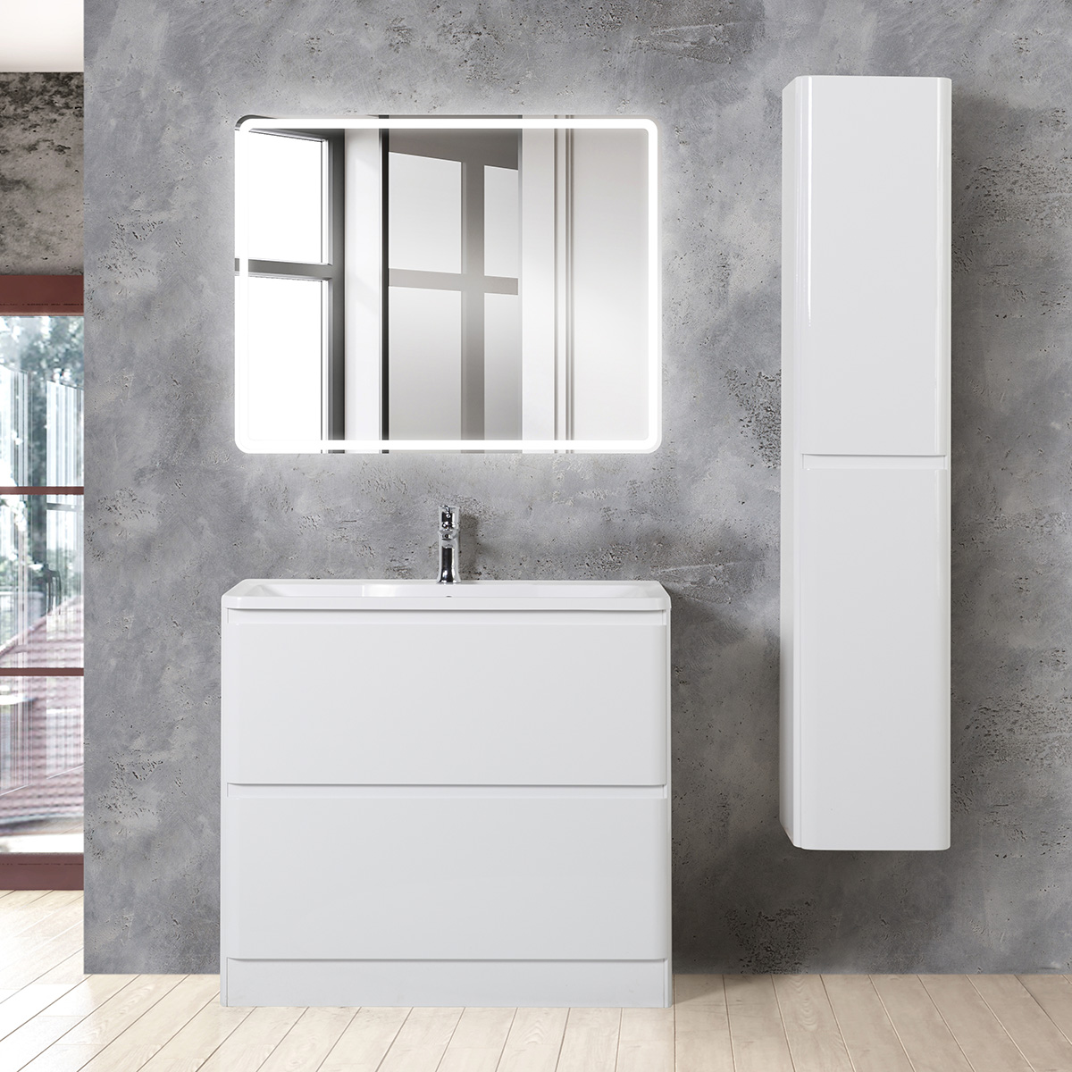 Приобрести belbagno тумба с раковиной albano 80 см, напольная bianco lucido, белая раковина