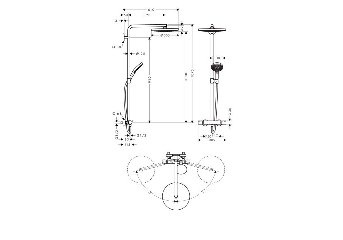 Приобрести душевая система hansgrohe raindance select s 300 2jet showerpipe 27133400 белый/хром
