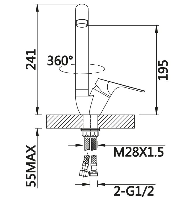 Приобрести смеситель для кухни vieir sist 241мм, черный v063521c1