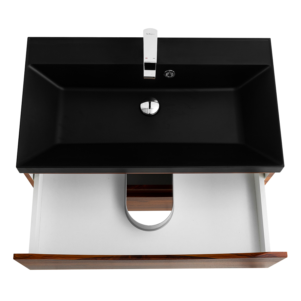 Приобрести belbagno тумба с раковиной marino 80 см, подвесная rovere cillegio, чёрная раковина