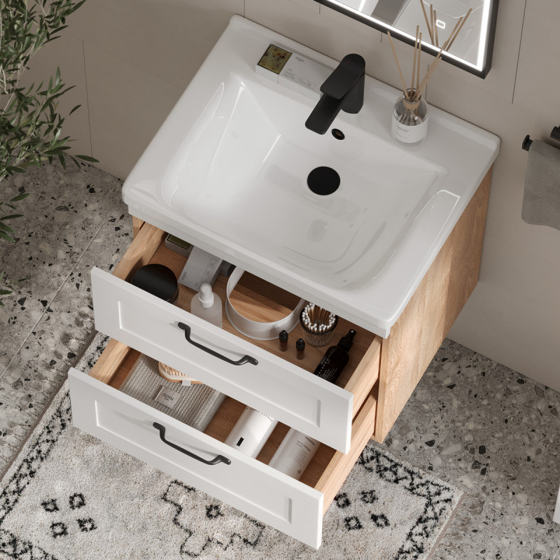 Приобрести equil тумба подвесная с раковиной lago 70 см, белая\светлое дерево tplago70.2y-04