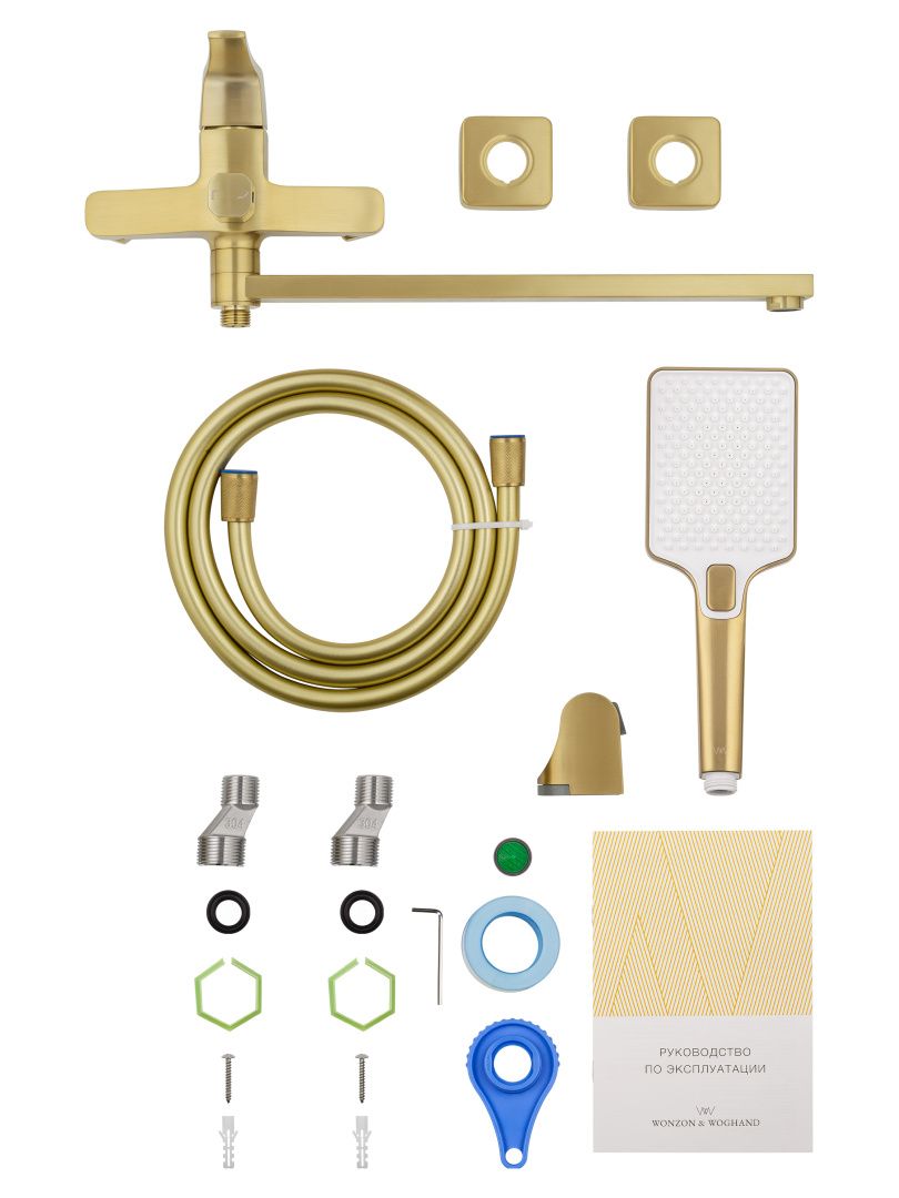 Приобрести смеситель для ванны wonzon & woghand flex, брашированное золото (ww-639906-bg)