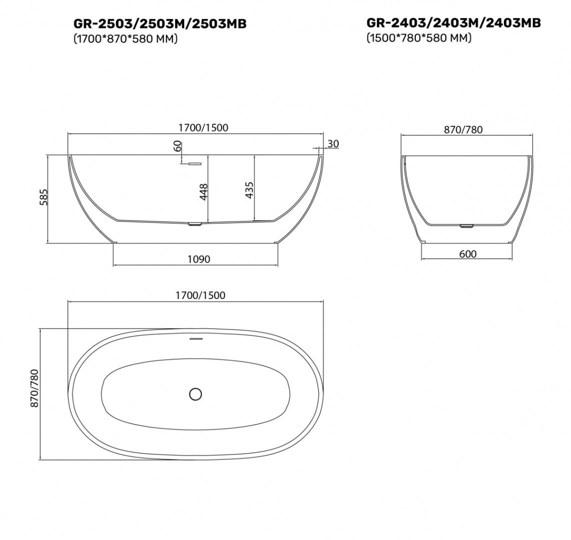 Приобрести grossman отдельностоящая ванна classic 170x87 см, белая матовая gr-2503m