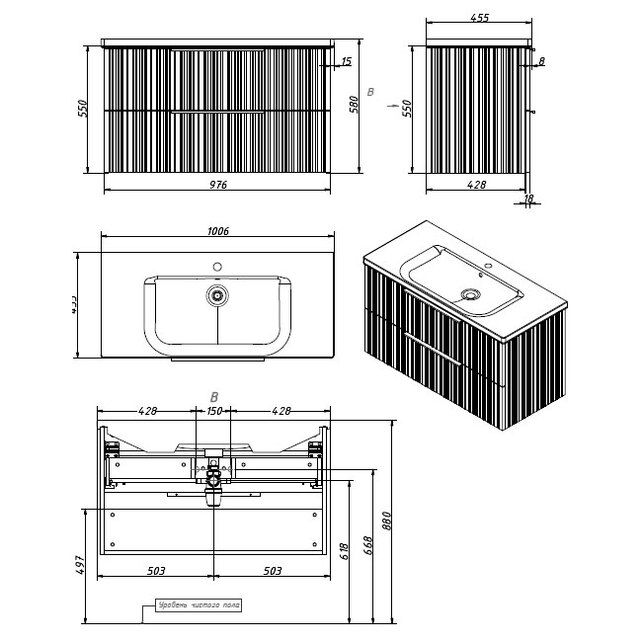 Приобрести caprigo тумба с раковиной rain 100 см, бланж