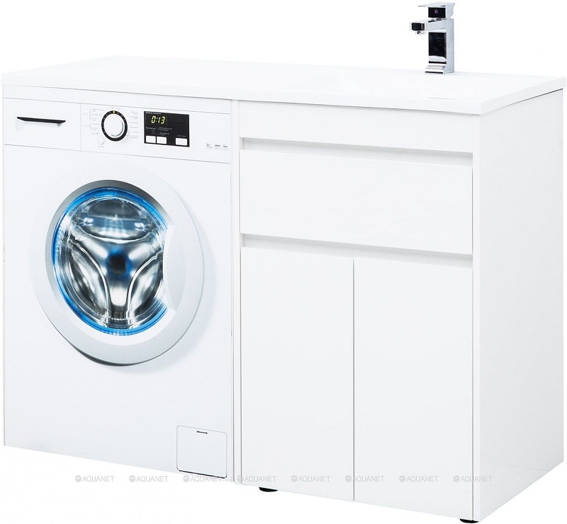 Приобрести aquanet тумба с раковиной токио 58 см, белая (напольная, 1 ящик, 2 дверцы)