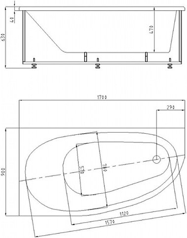 Приобрести ванна акриловая azario kapris 170x90 см, асимметричная, правая av.0061170
