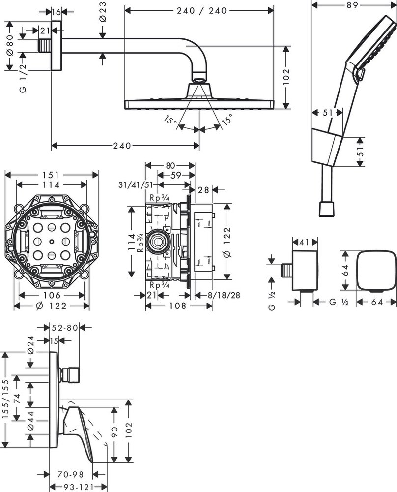 Приобрести 27957000 набор встраиваемого душа design showerset crometta e/logis, хром