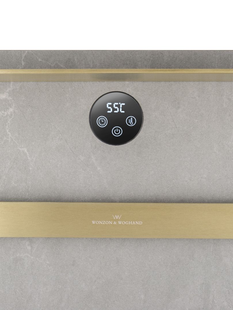 Приобрести полотенцесушитель электрический с каменной плитой серый мрамор wonzon & woghand stuttgart, брашированное золото (ww-a504g-bg)